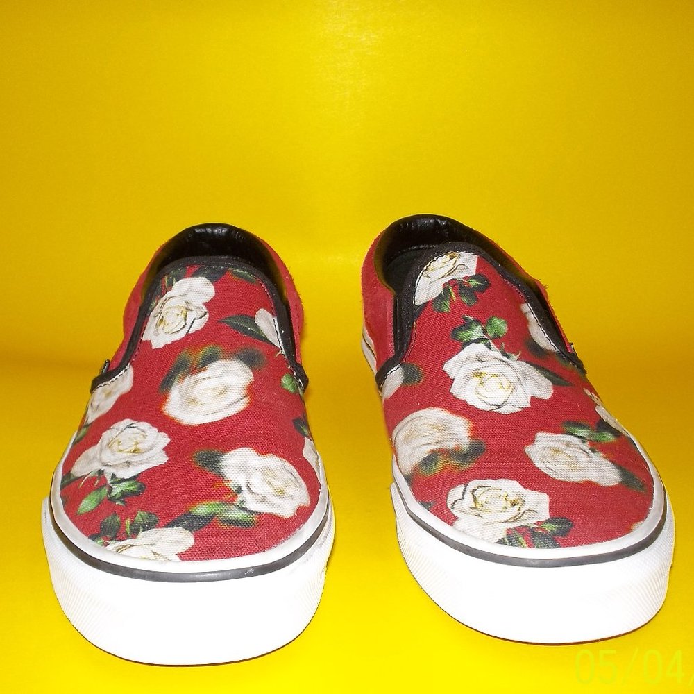 Vans Romantic Floral Old Skool Red With White Roses slip ons